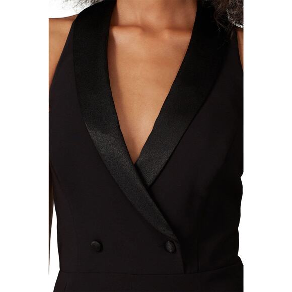 Aidan AIDAN MATTOX Wide Leg Black Crepe Tuxedo Jumpsuit Sleeveless Size 4 - Picture 4 of 12